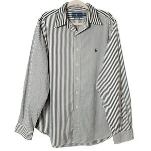 Ralph Lauren Mens Black White Striped Long Sleeve Button Down Dress Shirt XL